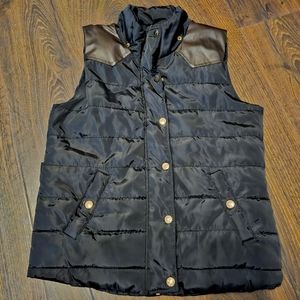 Ci Sono Vest Women's Small Puffer Brown and Black Faux Fur Lined Snap Buttons